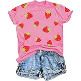 AMWIPE Strawberry Shirt for Women Cute Fruit Tshirt Strawberries Graphic Clothing Garden Tee Tops