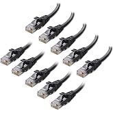Cable Matters 10Gbps 10-Pack Snagless Cat 6 Ethernet Cable, 1ft, Black | 24 AWG Bare Copper, Gold-Plated RJ45, PoE++, 550MHz Bandwidth, Cat6 Cable, Ethernet Cord
