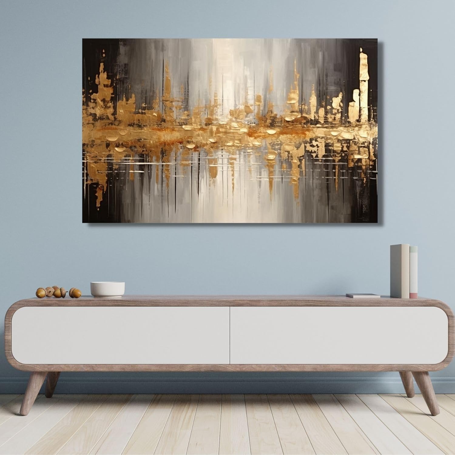 Paintings - Abstract Canvas Wall Art Gray Gold Abstract Wall Art Modern Skyline Gold Painting Contemporary Decoration Abstract ArtworkCan Be Hung (framed, 36