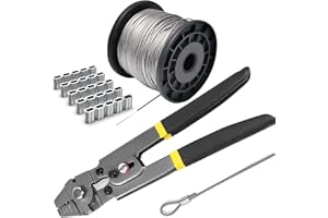 Wire Rope Crimping Tool Kit, with 1/16-304 Stainless Steel Cable 165 ft (7x7 Strand Core), 100 Cable Ferrule Aluminum Loop Sl