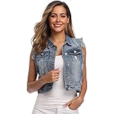 MISS MOLY Women's Denim Distressed Classic Vest Cotton