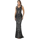Datangep Women Sequinsd V Neck Mermaid Evening Dresses Sleeveless Bridesmaid Dress Formal Party Prom Gowns