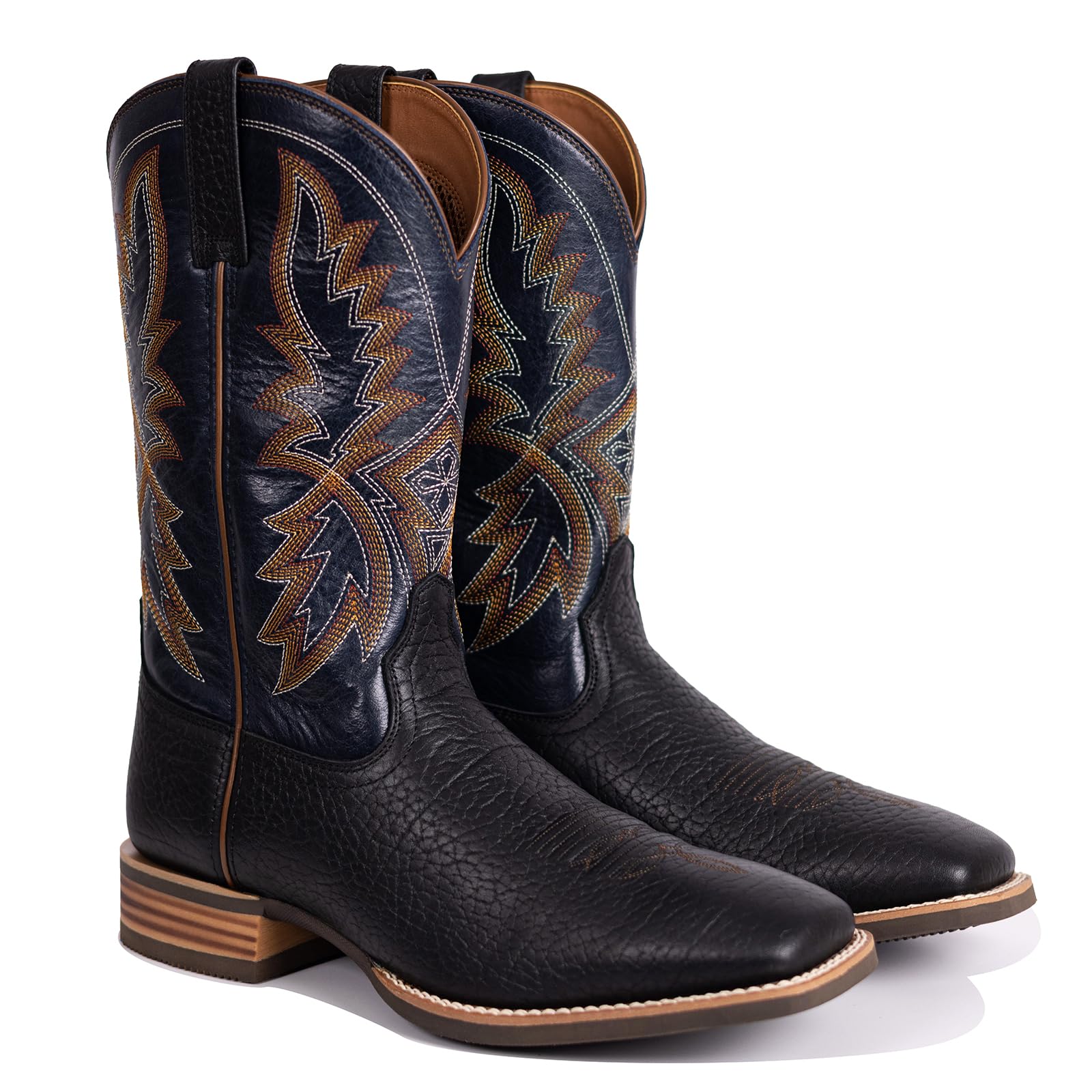 Photo 1 of Palitutu Cowboy Boots For Men Full Cowhide Leather Western Retro Boot with Wide Square Toe Durable Classic Embroidered Pull On Slip Resistant Boot SC-103606NY-12