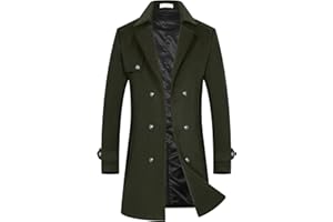 BOJIN Mens Trench Coat Wool Blend Top Pea Coat Winter Long Single Breasted Classic Stylish Business Overcoat