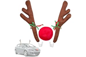 PATILWON Xmas Car Reindeer Antlers & Nose Christmas Decorations for Car Jingle Bell Window Roof-Top Grille Rudolph Reindeer Kit Easy to Install Holiday Accessories for SUV Van Truck Gift