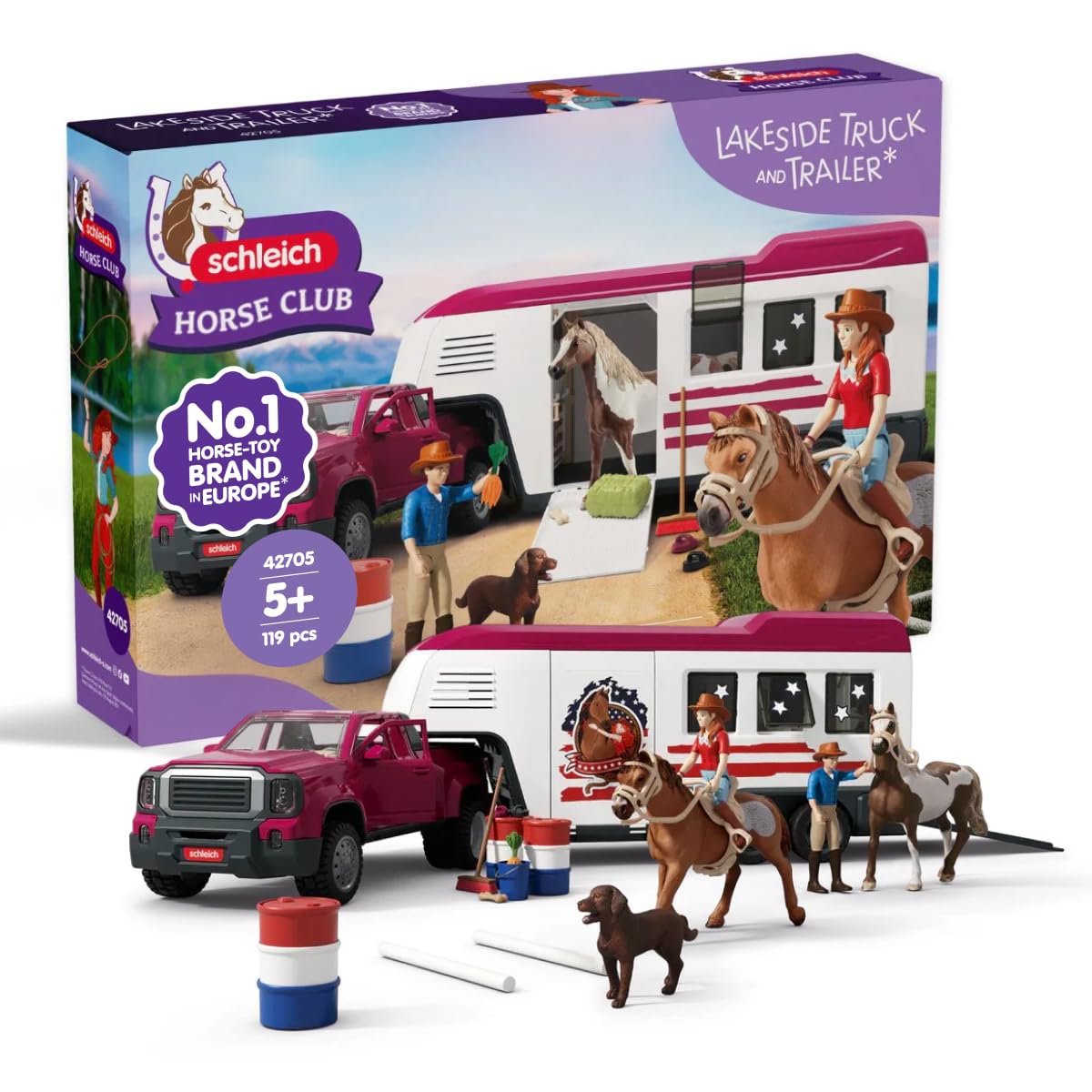 Schleich Horse Club - 119 PC Lakeside Truck and Trailer Playset With 2 Horse Figurines, 2 Poseable Rider Figures and Accessories - Interactive Play for Girls and Boys - Toys for Kids Ages 5+ | 42705 Image