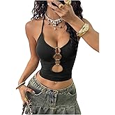 SHENHE Women's Summer Sexy Y2k Halter Crop Top Deep V Neck O Ring Country Concert Club Tank