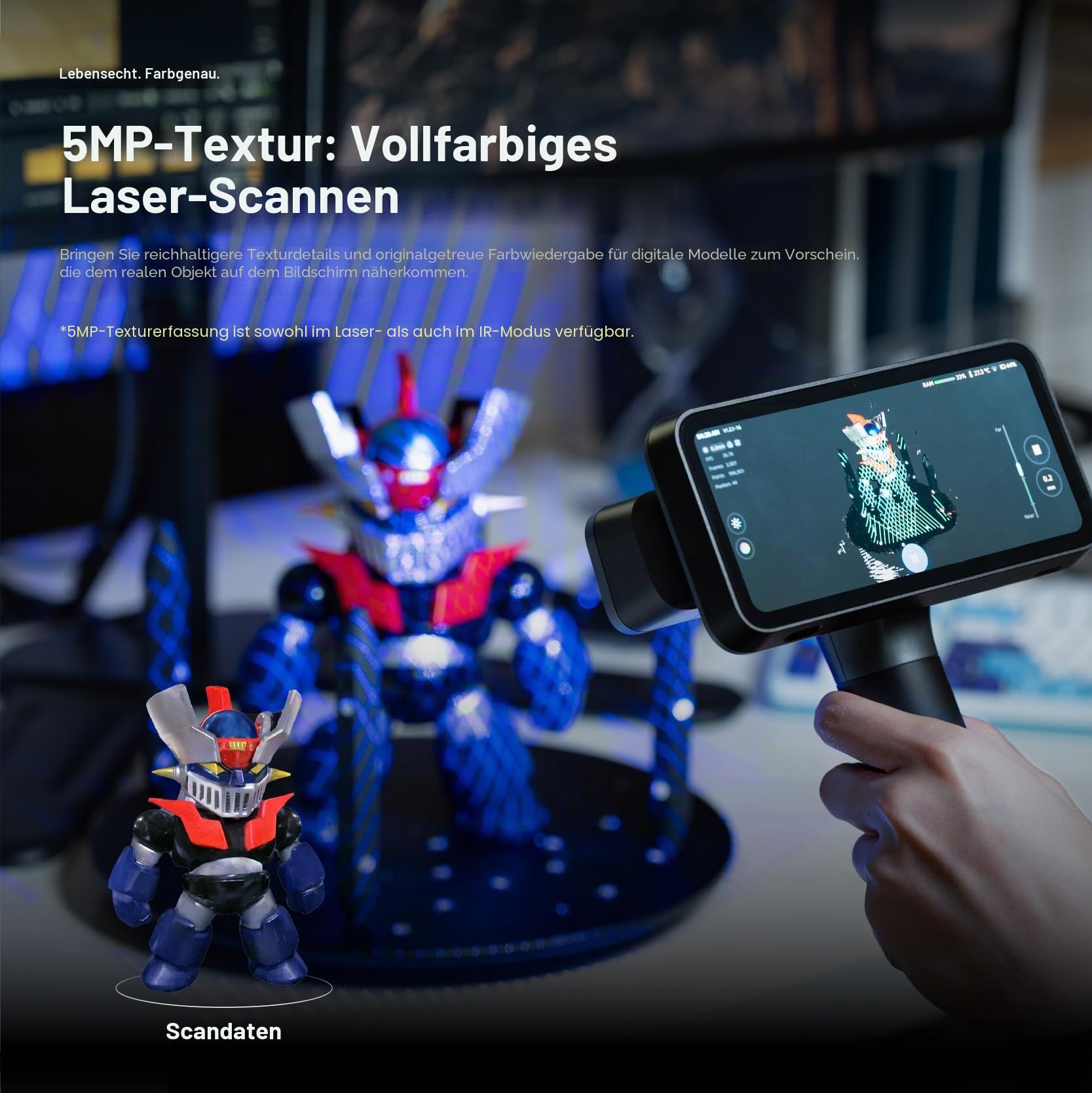 EinScan Rigil Lite 3D Scanner, 34+7 Blau-Laser & Infrarot Standalone Scanner mit 6,4" 2K AMOLED-Touchscreen, Kabellos & PC Modi für Automotive & Reverse Engineering, 24GB RAM+512GB SSD 8