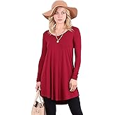 Popana Long Sleeve Tunic Tops for Women, Loose Fit Dressy Long Tops to Wear with Leggings, Soft Stretchy Tunic Top
