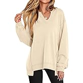Women Oversized V Neck Sweatshirt Long Sleeve Shirts Tunic Sweatshirts Loose Pullover Tops 2025 Fall Fashion Outfits