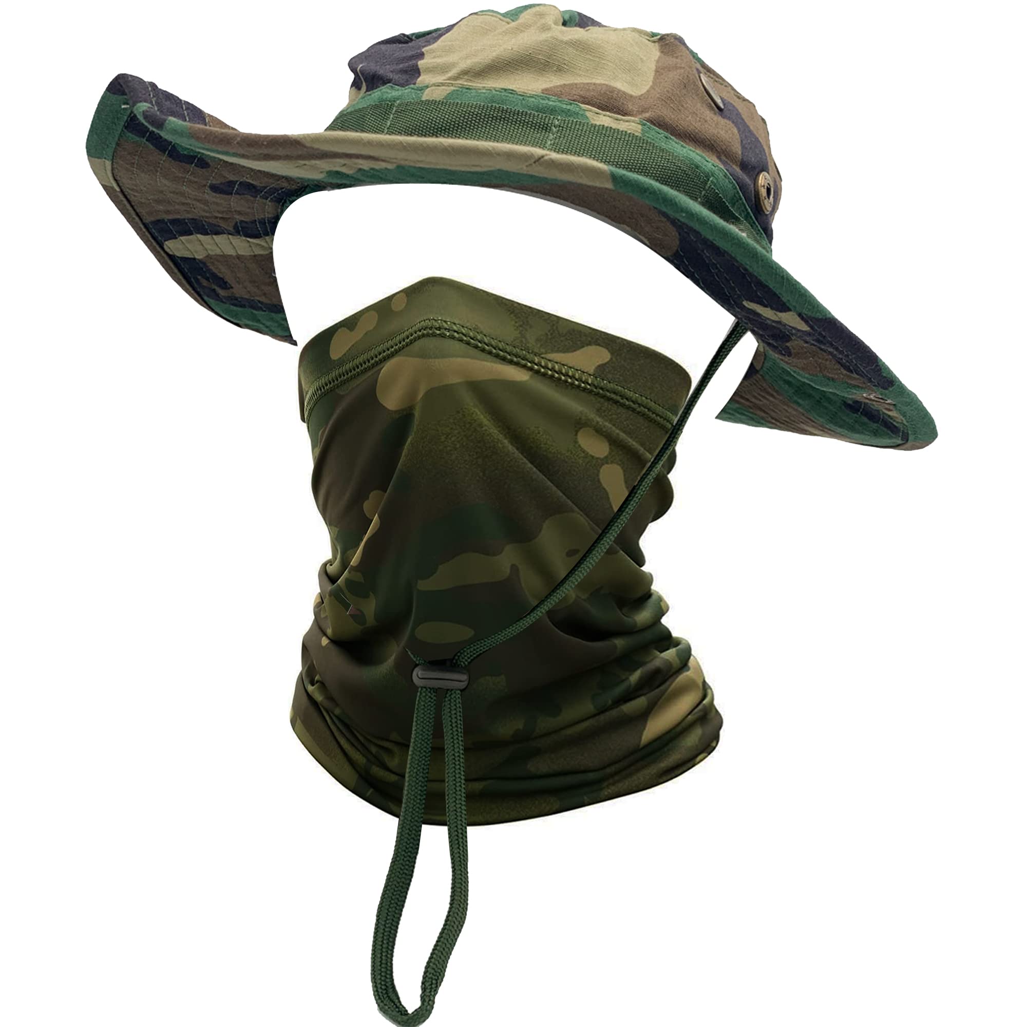 QMFIVE Tactical Boonie Hat, Unisex Camouflage Mask Rounded Hat Fisherman Sun Protection Cap for Outdoor Airsoft Paintball Climb Camping (S-BC, 1) (BC) (WL)