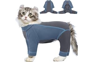 SUNFURA Hair Sticky Cat Clothes, Cat Sweater for Cats Only, 4-Legged Fleece Sweaters Kitten Pajamas Reduce Shedding Fur, Warm Pullover Shirts for Cats, Blue S