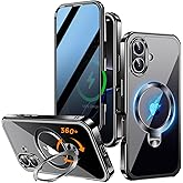 Upholyee [360° Rotatable CD Stand & Built-in Privacy Screen Magnetic Case for iPhone 16 [Compatible with MagSafe & Full Signal] Mil-Grade Shockproof Full Body Anti-Spy Cover for 16-Black