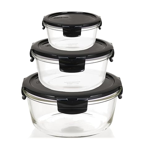 Recipiente hermético Redondo de Cristal con Tapa (Juego de 3 ...