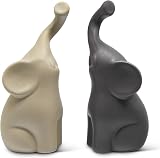 FeinKnick Beige & Grey Elephant Pair Ceramic Sculpture 16cm High view 7