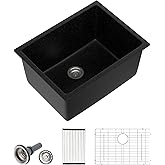 Dcolora 24 Inch Matte Black Undermount Deep Laundry Sink Single Bowl Laundry Utility Room Sink Granite Composite,#DC-0001GBL