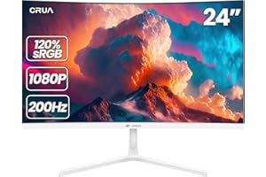 CRUA 24 Inch Curved Gaming Monitor 200Hz, FHD 1080P 120% sRGB White Computer Monitor, Support AMD freesync, Low Motion Blur, 