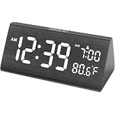 DreamSky Wooden Digital Alarm Clock for Bedroom with USB Port | 7.7" Electric Clocks with Large Numbers, Temperature, 0-100% Brightness Dimmer, Adjustable Alarm Volume, Snooze, 12/24H