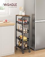 VASAGLE 5-Tier Kitchen Trolley 22 cm Deep Steel Frame Castors Rustic Brown view 2