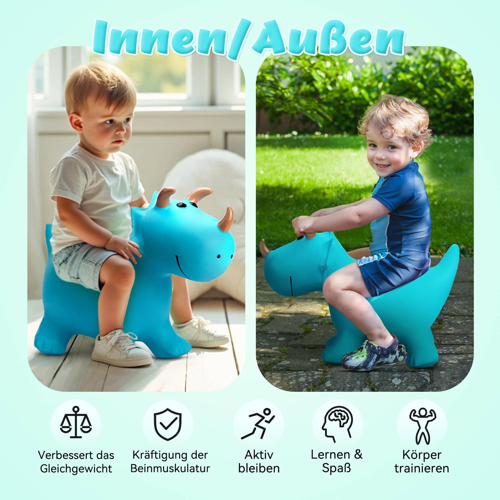 U&C Planet Hüpftier Dinosaurier Hopper Animal Hopper Ride-On für Kinder 1-6, Hochwertiges PVC, trägt bis zu 100KG, Indoor & Outdoor Spaß, Geburtstage & Feiertage 6