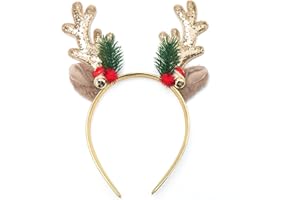 TULOBI Christmas Headbands Glitter Christmas Elk Antlers Headband Cute Xmas Hair Bands Holiday Headbands Party Gift Christmas Costume Party Accessories for Women and Girls (Gold)