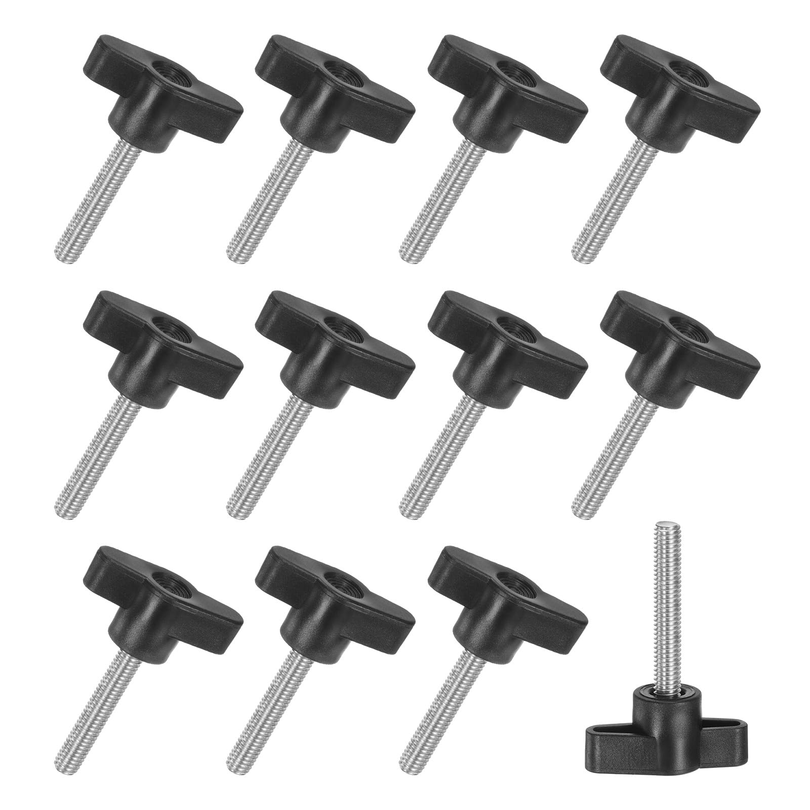 M METERXITY 12-Pack Thumb Screws, M6x30mm Tee Wing Knobs, T Shaped Handle Clamping Screw Knob for Woodworking/Machinery/Equipment, Metric Thread Thumbscrew [304 Stainless Steel, Black]