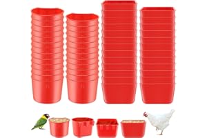 FillTouch 50 Pcs 4.9 x 3.7 x 2.4'' Cage Cups Chicken Feeders 3.2 x 3.2 x 2.4'' Cage Cups Birds Feeders Hanging Chicken Water Cups Seed Bowl Coop Cups for Parrot Poultry Pigeon Feeding Watering, Red