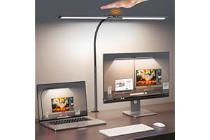 Syrinx LED Desk Lamp with Clamp,Dual Head Gooseneck Desk Lamps Home Office with Gesture Switch & Wired Control, 12W Bright Ad