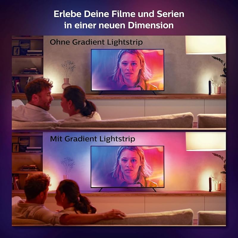 White & Color Ambiance Gradient Lightstrip (65 Zoll), dimmbarer LED Streifen für den Fernseher mit 16 Mio. Farben und Farbverläufen, smarte Heimkino TV Hintergrundbeleuchtung, schwarz