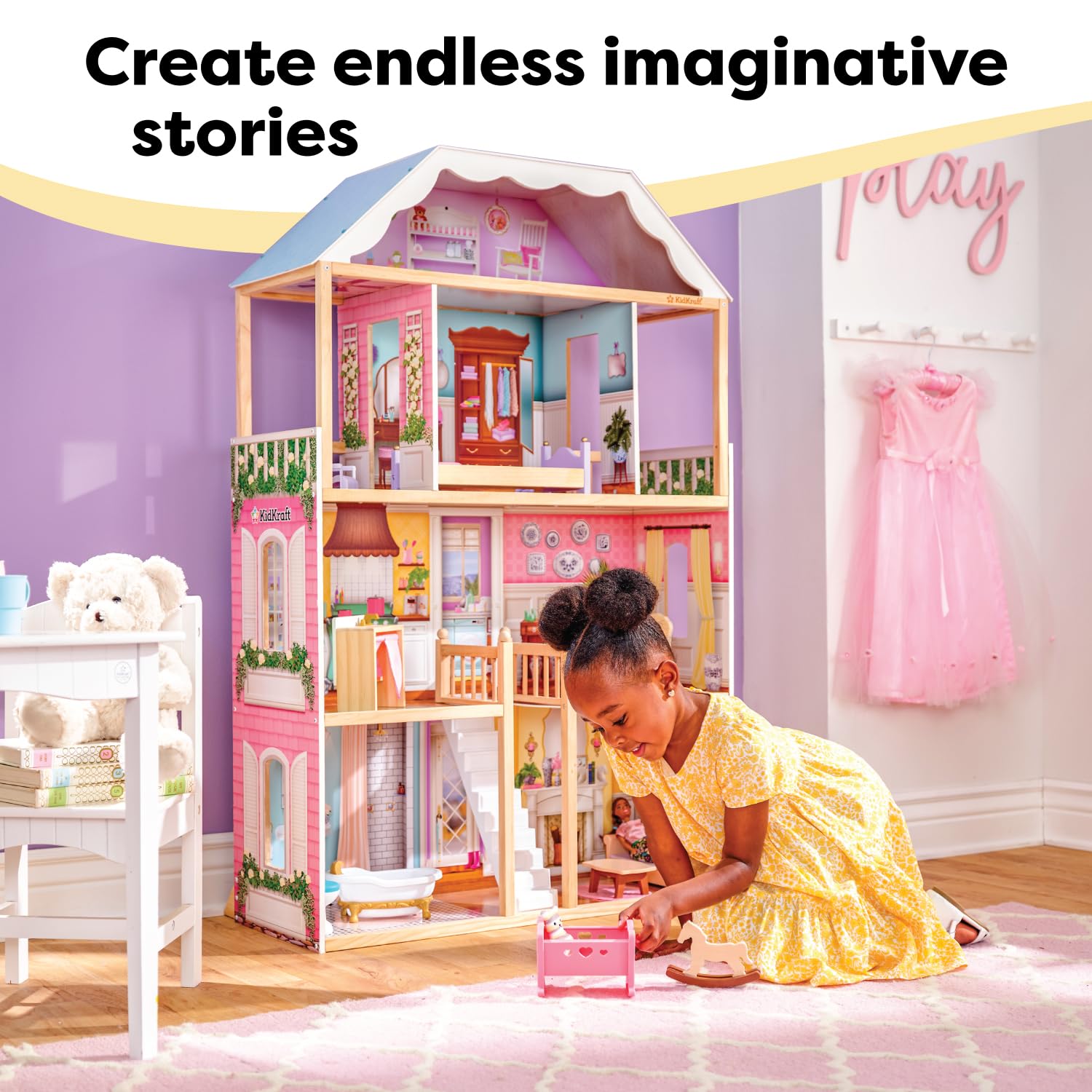 KidKraft Charlotte Classic Wooden Dollhouse with 14-Piece Accessory Set, for 12-Inch Dolls