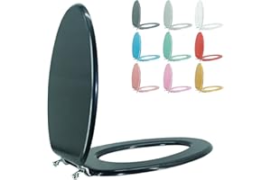 BLOFDE Elongated Toilet Seat Wood Toilet Seat Prevent Shifting with Zinc Alloy Hinges American Standard Size Toilet Seat Easy to Install also Easy to Clean(Elongated,Navy Black Blue)