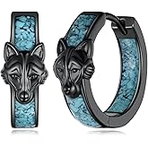 Black Wolf Earrings 925 Sterling Silver Turquoise Viking Earrings Hoop Earrings Men Norse Jewelry Gifts for Men
