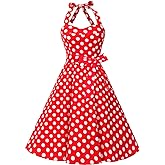 Topdress Women'sVintage Polka Audrey Dress 1950s Halter Retro Cocktail Dress