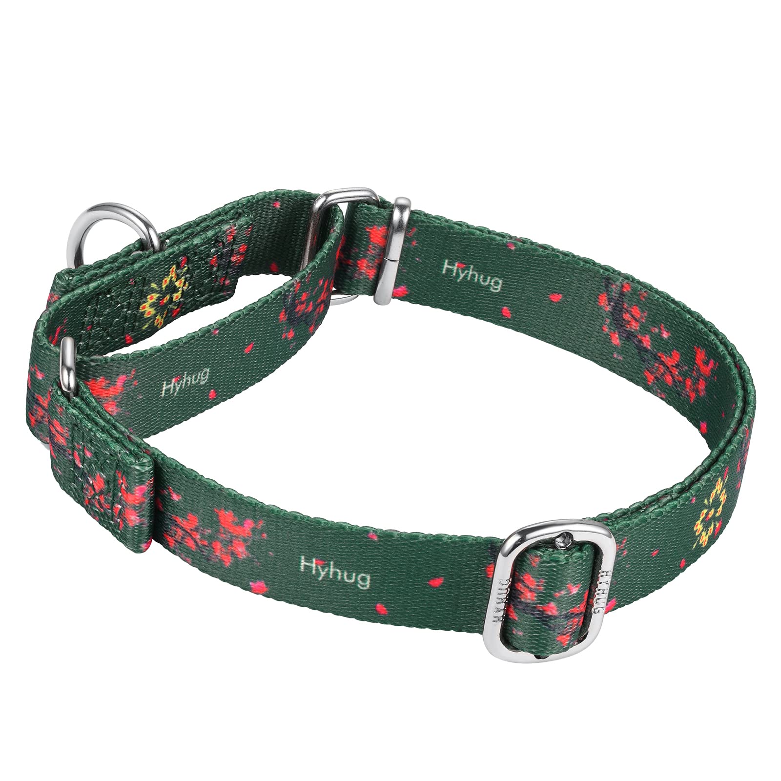 Hyhug Design, Choking (Martingale) Training Dog Collar to Prevent Escape. Comfortable and Adjustable, Strong, Hard-wearing, Durable(S 15mm, Green Plum Flower)