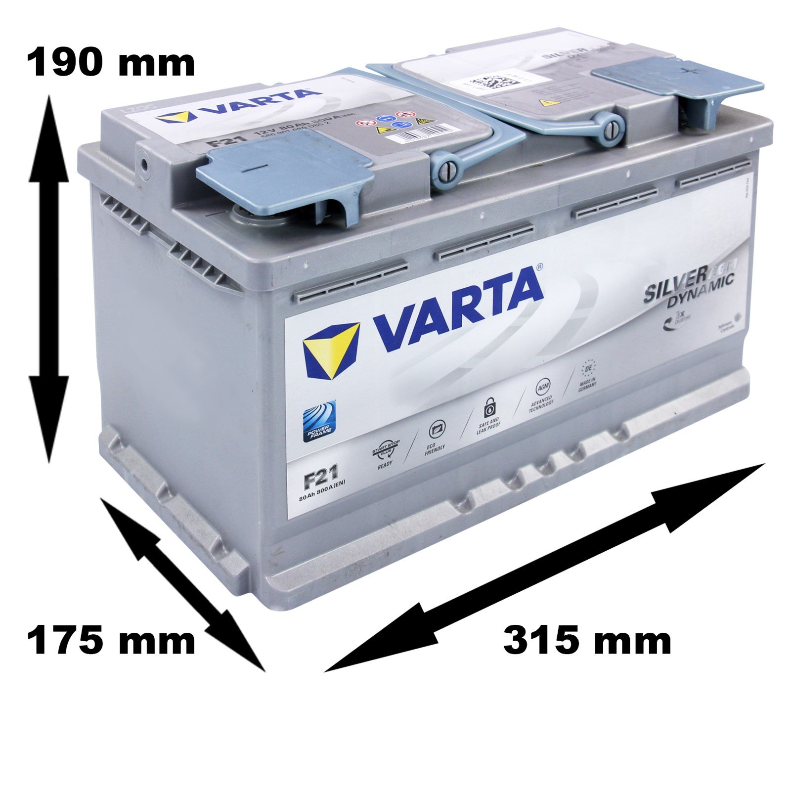 Varta 580901080D852 Silver Dynamic AGM Car Batteries 12 V, 80 Ah, 800 A