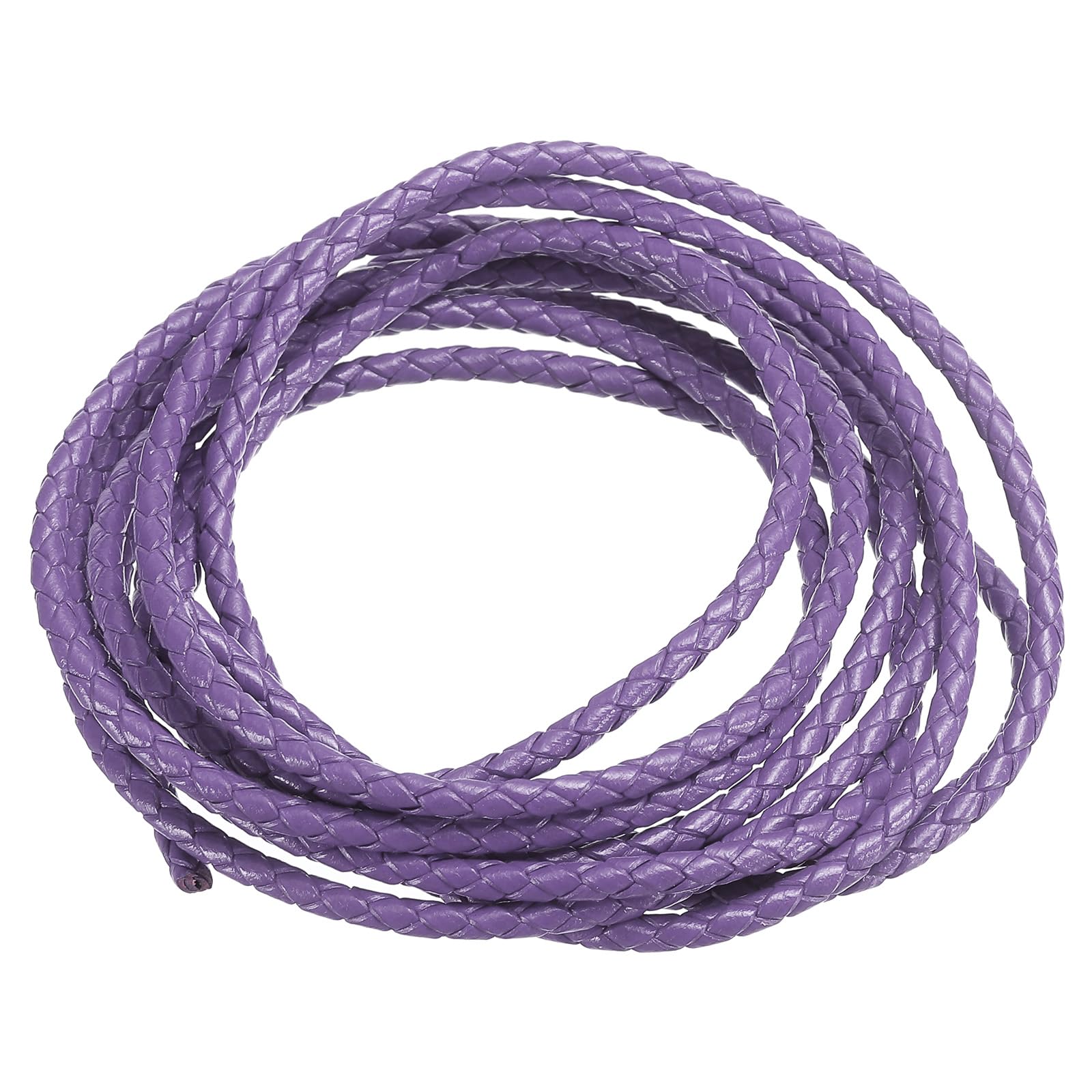 PATIKIL Round Braided Leather Cord, 3mm Round Braided Genuine Leather Cord Rope Folded for Crafts Jewelry Making Necklace Bracelets, Light Purple (2.2 Yards)