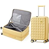 aji Expandable Top Opening Carry On Luggage Airline Approved, 20 Inch Lightweight Hardside Carry On Suitcase with Spinner Wheels, Travel Luggage with Laptop Compartment for Women Men, Cheese Yellow