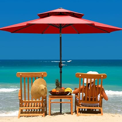 Amazon Com Patiassy 9 Ft Patio Umbrella With Cover Heavy Duty 600d 240 Gsm Solution Dyed Fabric Double Top Market Umbrella Outdoor Patio Table Umbrella With Crank And Push Button Tilt Red Sports Outdoors