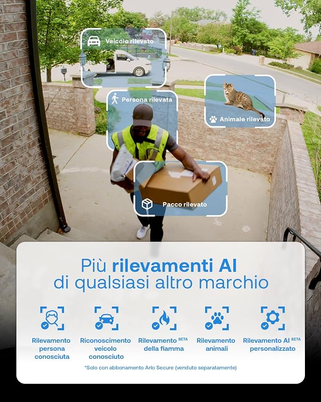 Floodlight 2K, Telecamera Wi-Fi da esterno, qualità 2K HDR, grandangolo 160°, visione notturna a colori, sirena d’allarme, fino a 2000 lumen, prova di Arlo Secure, 1 telecamera