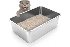 IKITCHEN Extra Large Stainless Steel Cat Litter Box (23.5" L X 15.5" W X 8" H), Metal Litter Pan, Stainless Steel Litter Box XL for Cats Rabbits, Odorless, Nonstick, Rustproof, High Sided Litter Box