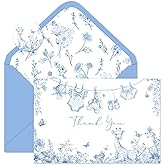 Whaline 24 Pcs Clothesline Baby Shower Thank You Cards Greeting Cards with Envelopes Stickers Blue Baby Clothes Blank Note Cards for Birthday Gender Reveal Party Supplies, 4 x 6 Inch