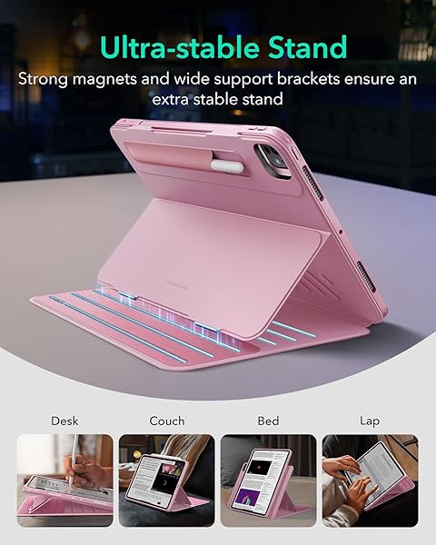 ESR FOR IPAD PRO 13 INCH CASE (M5/M4) 2025/2024, ROTATING CASE WITH REMOVABLE MAGNETIC COVER, ADJUSTABLE PORTRAIT/LANDSCAPE STAND, 9 STANDING ANGLES, SHIFT SERIES, PINK