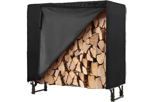Danrelax 4ft Firewood Rack Outdoor with Cover, Wood Storage Rack for Fire log and Firewood, 600D Oxford Fabric Water-Resistant Cover, for Fireplace Indoor, Patio, Courtyard, Black