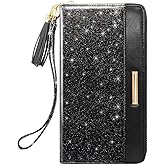Coco Rossi Women Wallets Multi Card Case Wallet Clutch Wallet Card Holder Organizer Ladies Purse Glitter Tassel Wrist strap Purse,Black Glitter