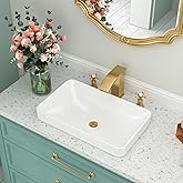 Semi Recessed Bathroom Vessel Sink | Beslend 19x12 Semi Recessed Sinks Rectangular White Ceramic Modern Vessel Sinks Wash Sink Vanity Sink Above Counter Basin