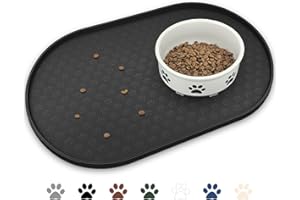 KPWACD Pet Feeding Mat for Dogs and Cats, Silicone Dog Placemat Non-Slip Waterproof Bowl Mats Prevent Food and Water Overflow, High-Lips Puppy Dish Tray Mat Suitable for Large Medium Small Pets, Black