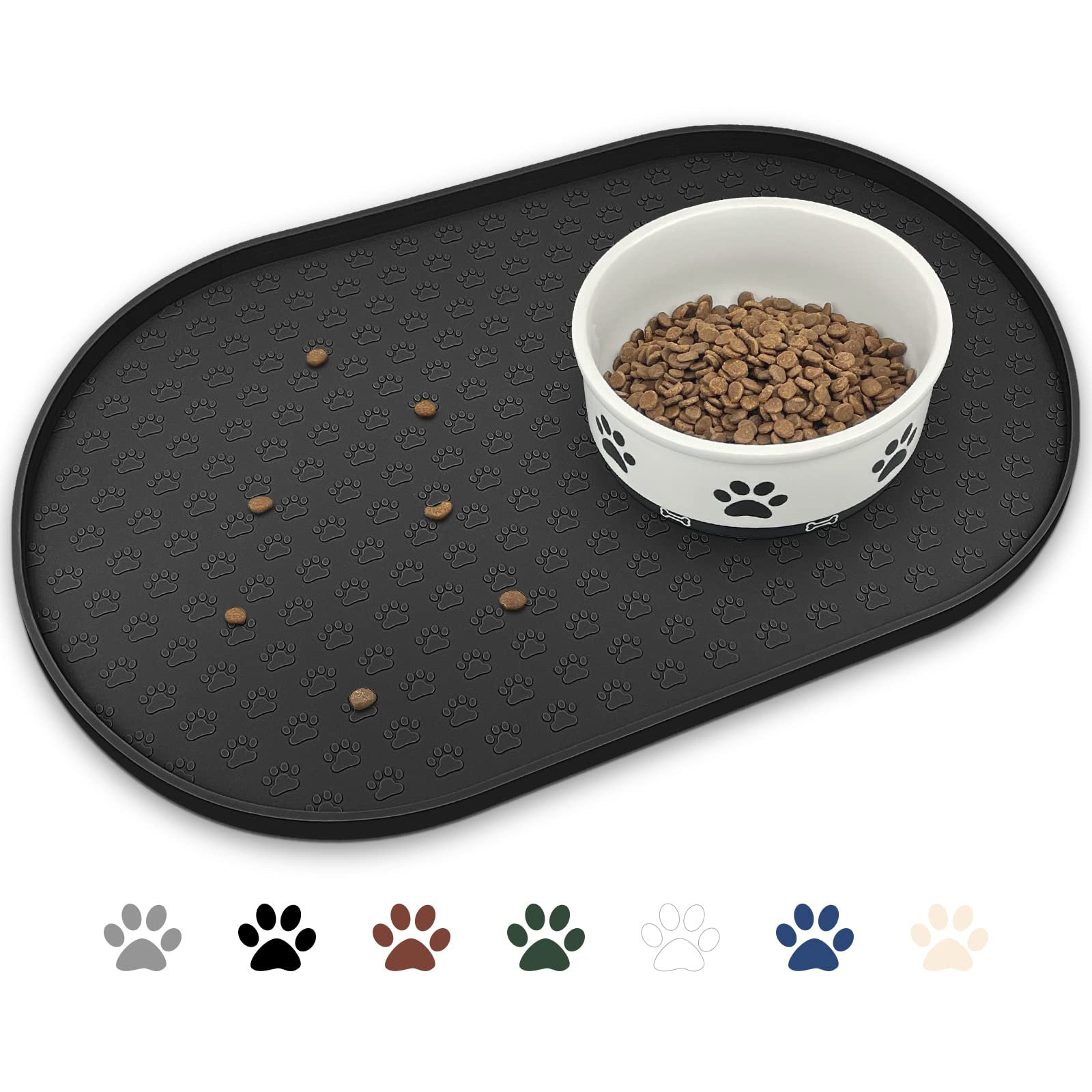 Photo 1 of KPWACD Pet Feeding Mat for Dogs and Cats, Silicone Dog Placemat Non-Slip Waterproof Bowl Mats Prevent Food and Water Overflow, High-Lips Puppy Dish Tray Mat Suitable for Large Medium Small Pets, Black