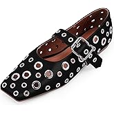 Odetina Women's Ballet Flats Studded Metal Eyelet Buckle Perforated Mary Jane Shoes