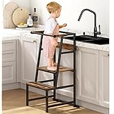 Wisdom Star Foldable Toddler Tower for Kitchen, Step Stool for Toddler Height Adjustable, Stool Helper with Safety Rail, Bathroom Kid Step Stool with Anti-Slip Protection, Counter Learning Tower
