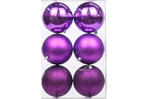 OAIRSE 3.94" Large Christmas Balls Shatterproof Purple Christmas Ornaments 6 Pcs Big Xmas Ornaments Balls for Halloween Xmas Tree Holiday Wedding Party Decoration